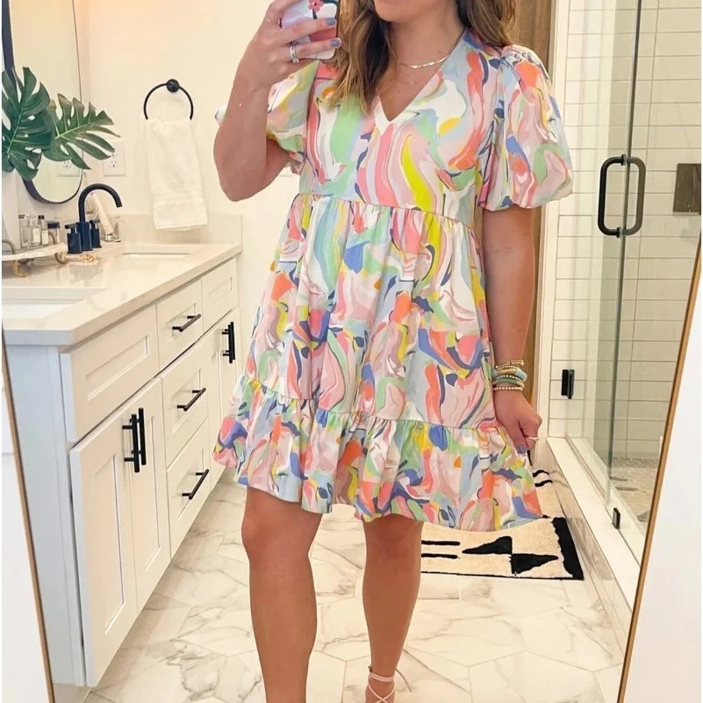 Crosby by Mollie‎ Burch Izzy Dress Palm Beach Marble Multi Color